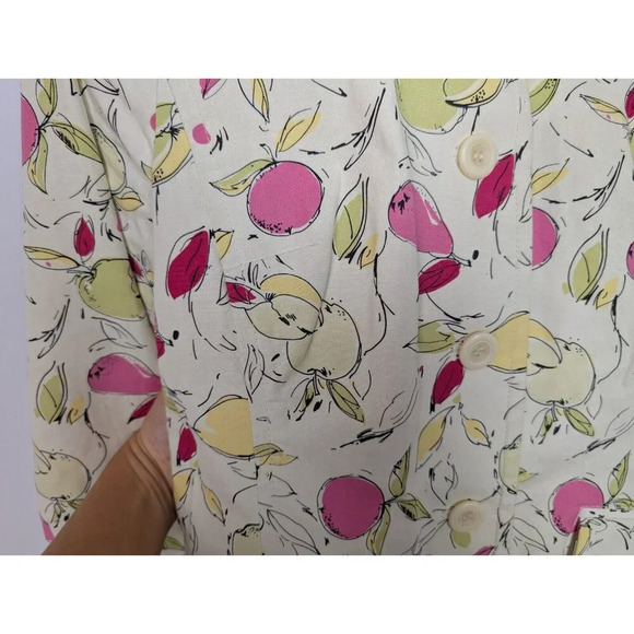 Ann Taylor LOFT Vintage Y2K S Fruit Print Apple Pear Trench Coat Jacket Cotton - Picture 7 of 13